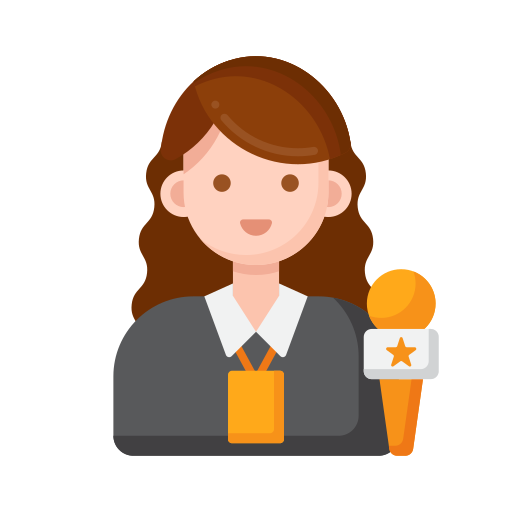 Mujer con acreditación y micrófono