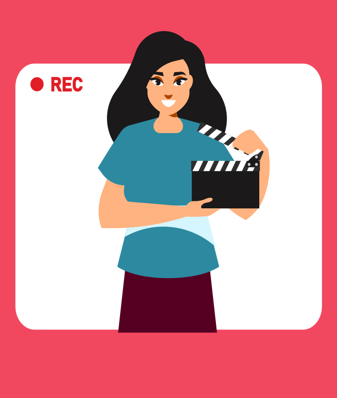 Chica con una claqueta en la mano