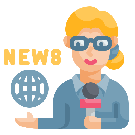 Mujer retransmitiendo las noticias con un micrófono