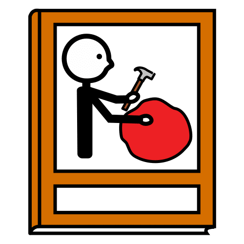 Pictograma dun libro en formato manual cun moneco na portada que está a traballar.