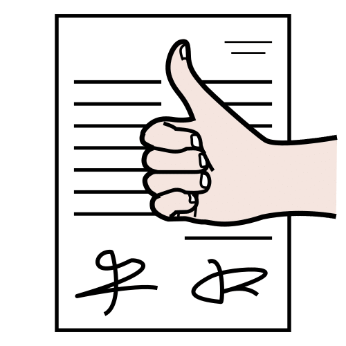 Documento asinado e unha man co pogar cara arriba