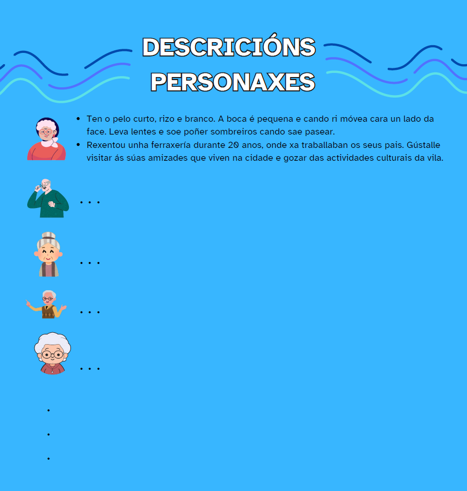 Infografía que amosa distintos personaxes (avoa, avó, home con prismáticos..)