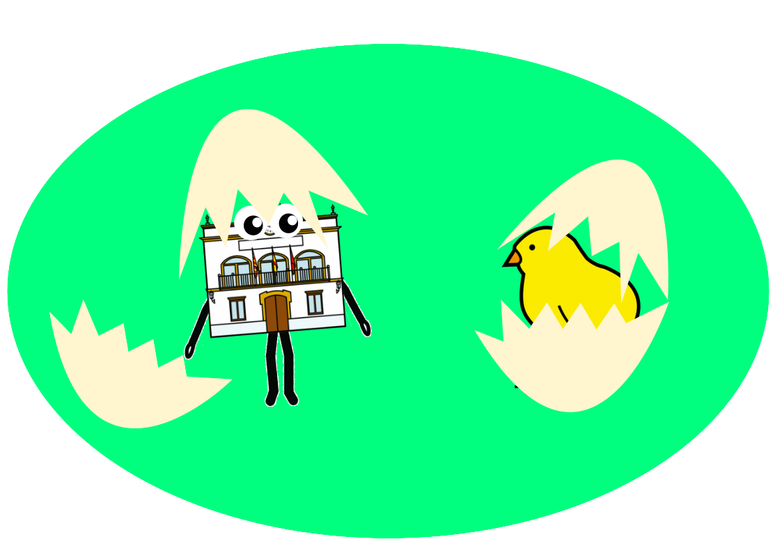 Imaxe que representa o nacemento dun concello saíndo dun ovo