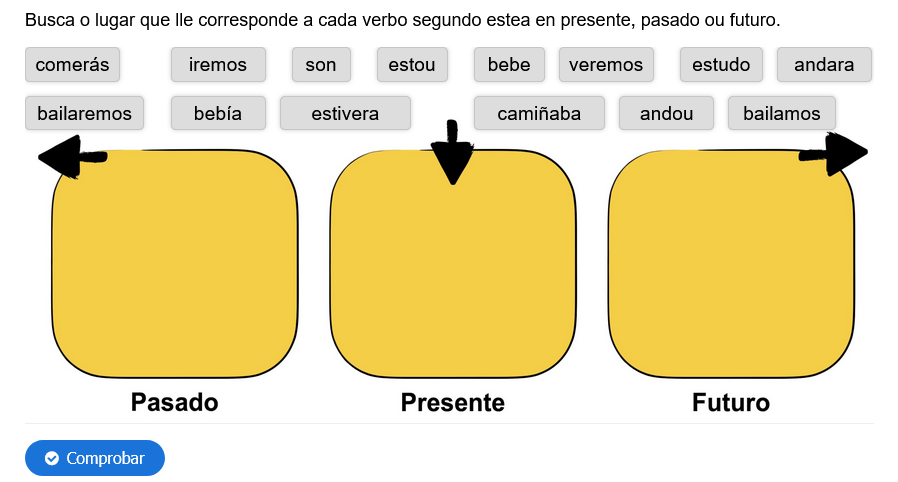 Captura de pantalla da actividade Presente, pasado e futuro