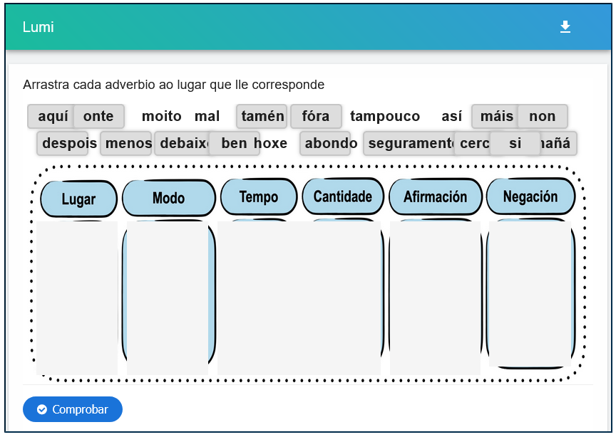 Pictograma da actividade Arrastra adverbios