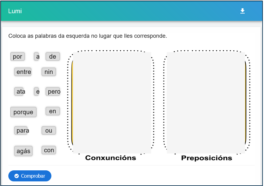 Captura de pantalla da actividade Coloca as palabras