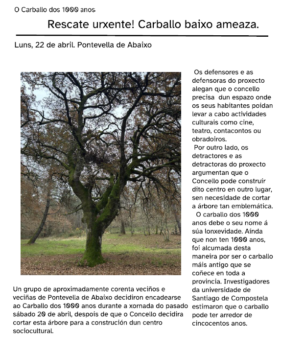 Imaxe dunha noticia publicada nun xornal.