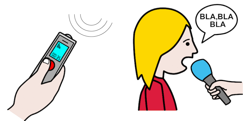 Pictogramas que representan como gravar unha entrevista