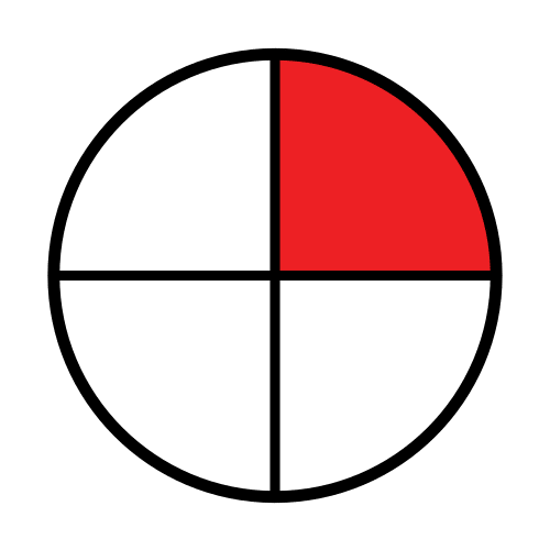 Círculo divido en cuartos (Arasaac) Círculo dividido en cuartos y coloreada solo una parte
