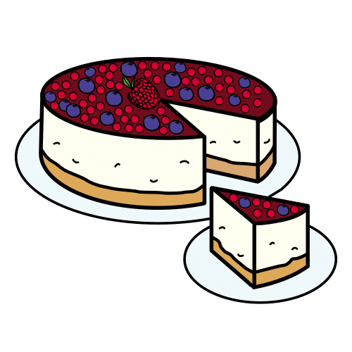 Tarta de queso con una porción cortada