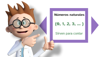 Personaje con un cartel que contiene números naturales