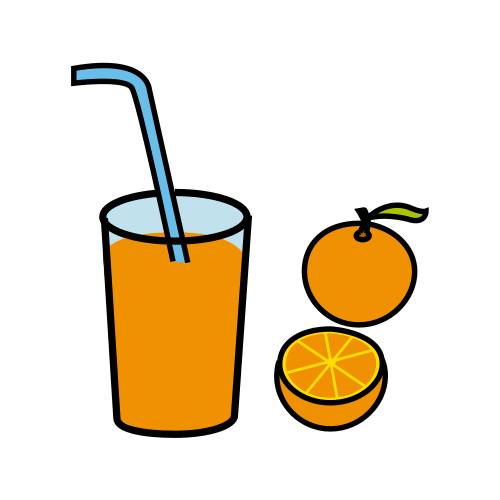 Vaso con zumo de naranja y dos naranjas