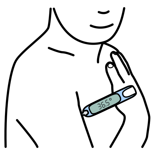 Termómetro digital tomando la temperatura en la axila de una persona
