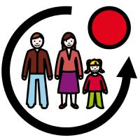 Tres personas con una flecha circular alrededor