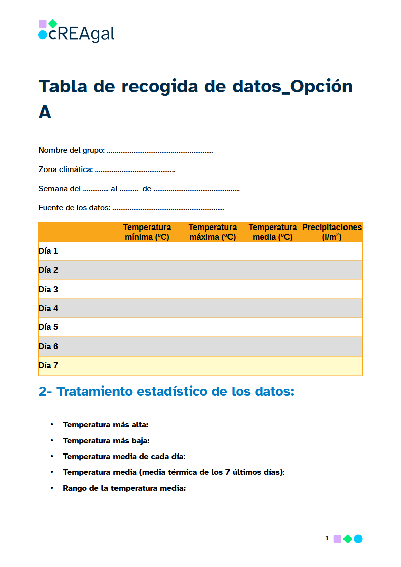 Tabla recogida de datos opción A (cREAgal) Ficha de una tabla de recogida de datos para opción A