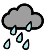 Pictograma que representa que el cielo está cubierto de nubarrones y lluvia