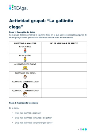 Ficha que recoge las actividades de la actividad grupal La gallinita ciega 1