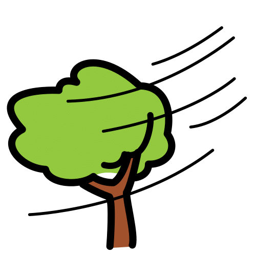 Pictograma que representa a un árbol movido por el viento