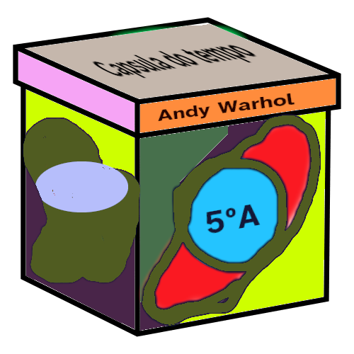 Cápsula do tempo Pictograma que representa unha caixa de cartón decorada ao estilo Pop Art