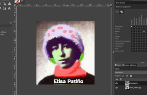 Captura do programa GIMP no que se amosa o retrato de Elisa Patiño co nome na parte inferior
