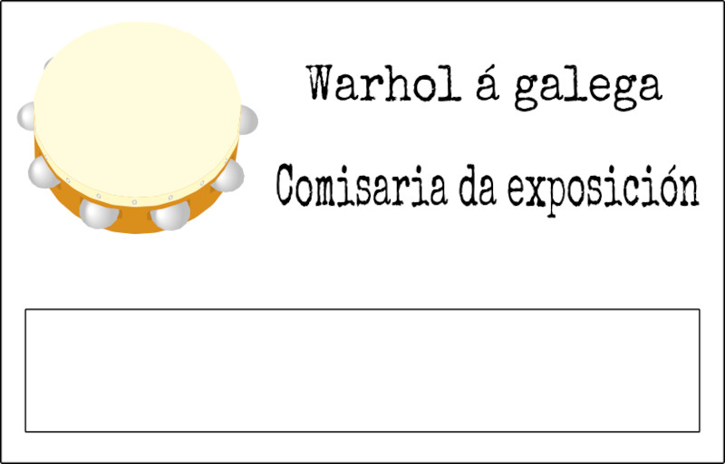 Ilustración dunha tarxeta credencial de exemplo co debuxo dunha pandeireta, o nome da feira e un espazo para escribir o nome da persoa