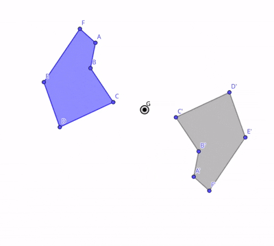 Animación que amosa o movemento no plano de simetría central aplicado a unha figura