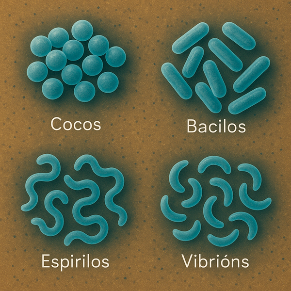 Representación das principais formas das células bacterianas
