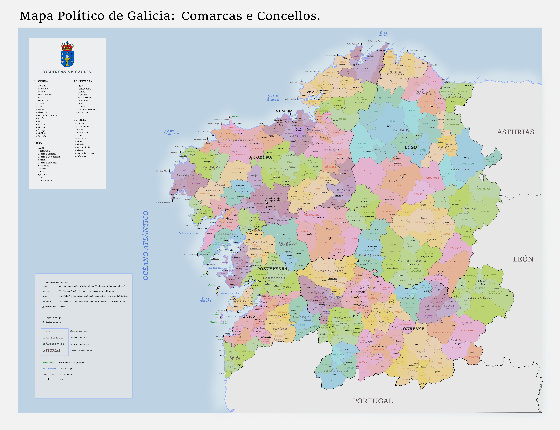 Mapa de comarcas e concellos de Galicia
