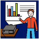 Pictograma dun estudante expoñendo o seu reto mediante unha infograf�a