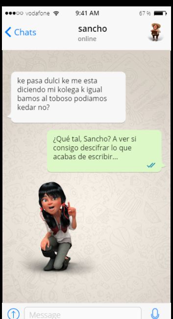 Imagen en la que se puede ver el wasap entre Sancho y Dulcinea