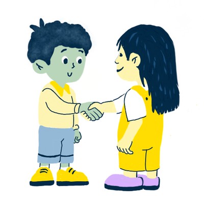 Ilustración en la que se puede ver a un niño y a una niña que se dan la mano