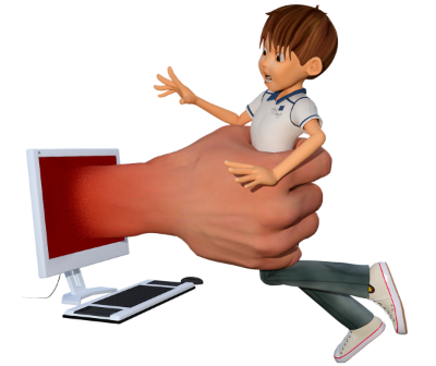 Imagen de un chico captado por una mano a través de una pantalla