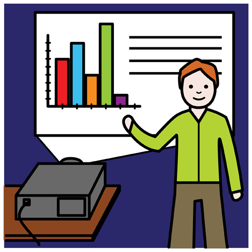 Pictograma en el que se puede ver a una persona realizando una presentación