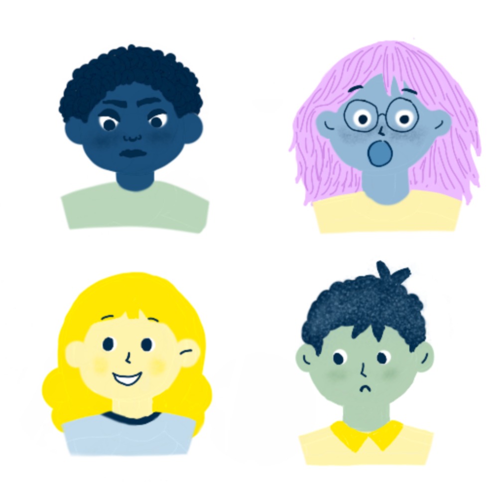 Ilustración en la que se pueden ver cuatro caras que expresan emociones diferentes