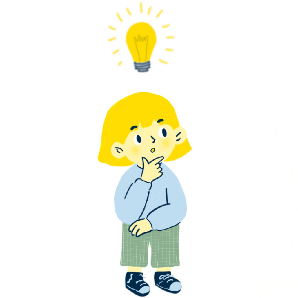Imagen en la que se puede ver a una niña pensando y una bombilla iluminada encima de su cabeza