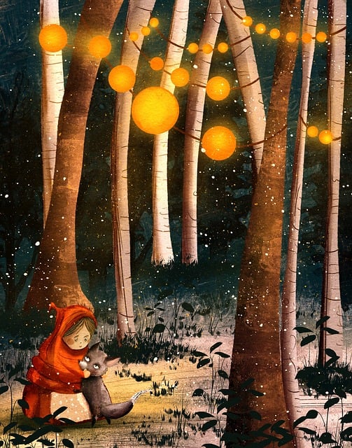 Caperucita y el lobo abrazados