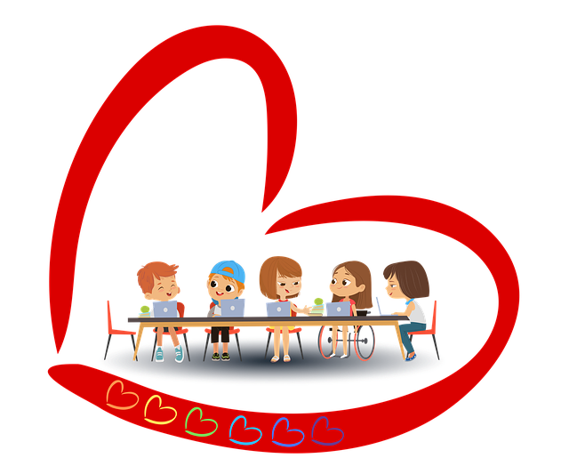 Corazón con niñas y niños diferentes dentro