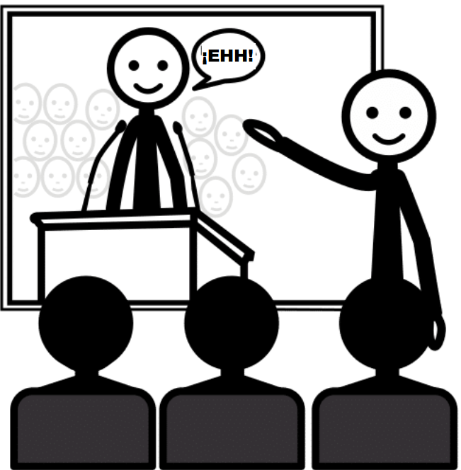 Persona en conferencia usando una muletilla