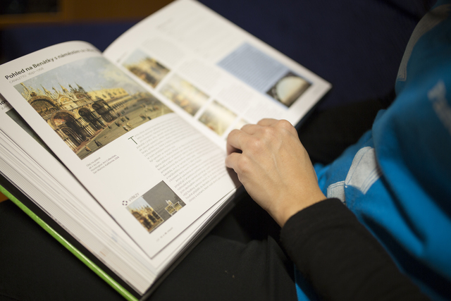 persona leyendo un libro de arte