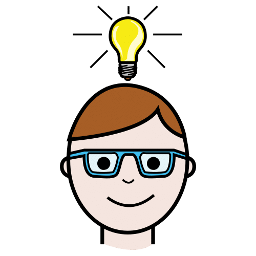 Pictograma que representa a unha persoa que ten unha idea, amosa unha bombilla sobre a cabeza