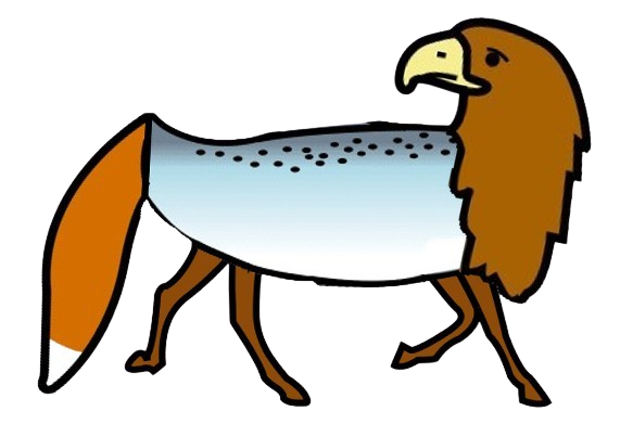 Animal fantástico con cabeza de aguia, corpo de peixe, cola de raposo e patas de cabalo