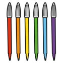 Seis rotuladores: vermello, laranxa, amarelo, verde, azul e violeta