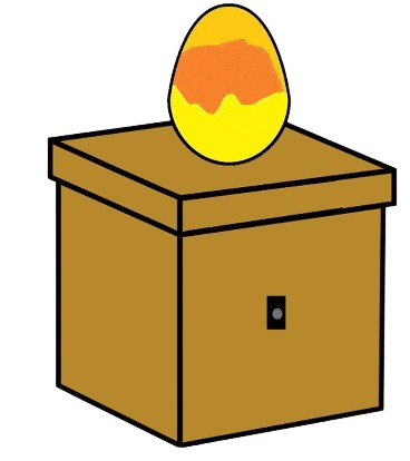 Ovo de cores enriba dunha caixa