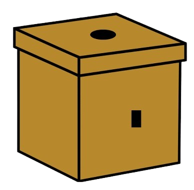 Caixa cun burato pequeno na parte superior e outro nun lado