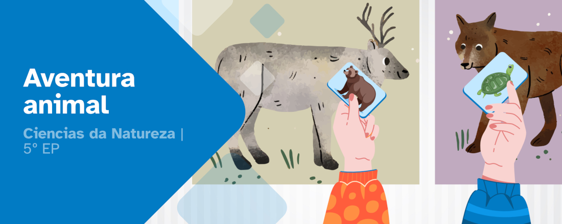 Ilustración co texto Aventura animal e debaixo Ciencias da Natureza 5º, amosa un oso e un lobo