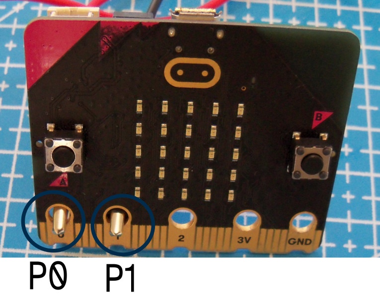 Terminais 0 e 1 dunha placa Micro:bit