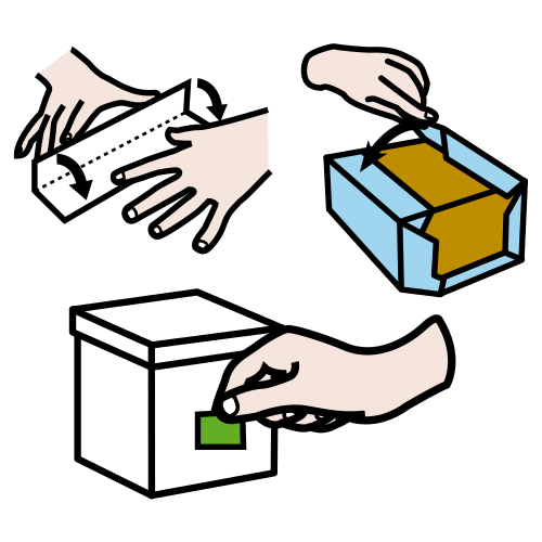 Pictograma de diferentes pasos da elaboración de unha manualidade (ARASAAC)