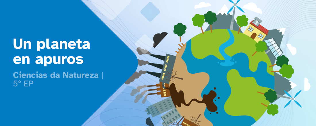 Portada do REA, ilustración que representa materiais e temas relacionados coas ciencias da natureza.