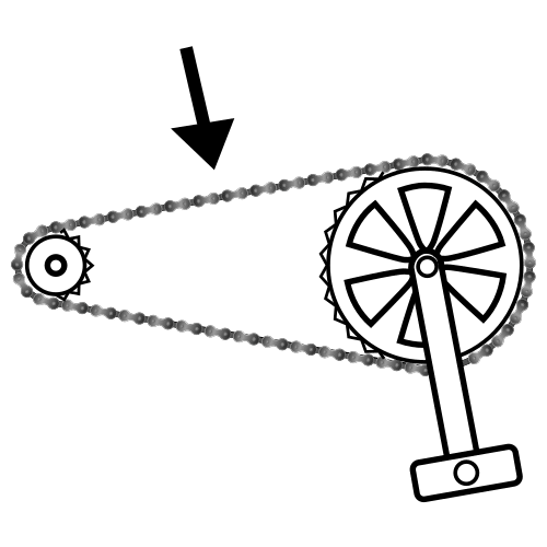 Ilustración que representa unha engrenaxe de roda dentada e cadea