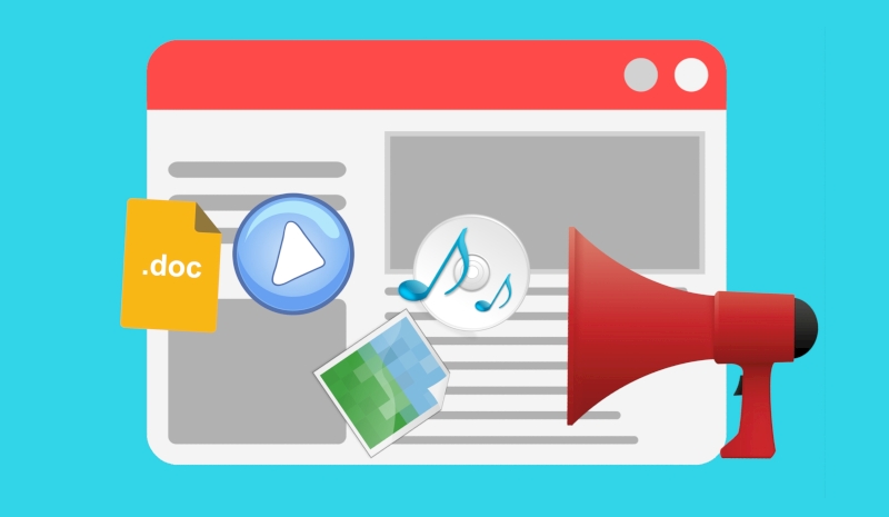 Ilustración que representa imaxes relacionadas coa difusión dun proxecto